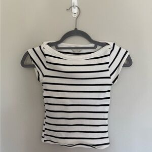 Zara Black and White Boat Neck Recovery Rib Fitted Tee